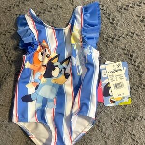 Bluey Swimsuit One Piece - Blue and White